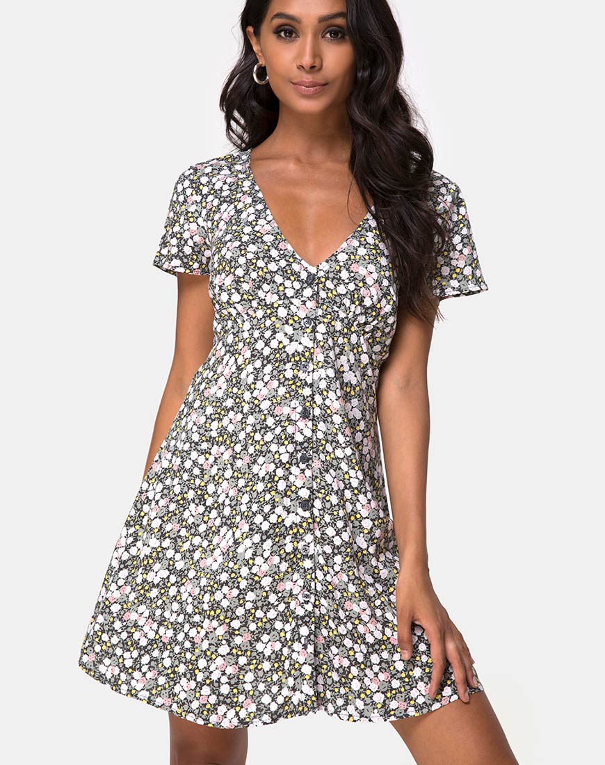 Sahara Tea Dress in Floral Field Olive - Image 2