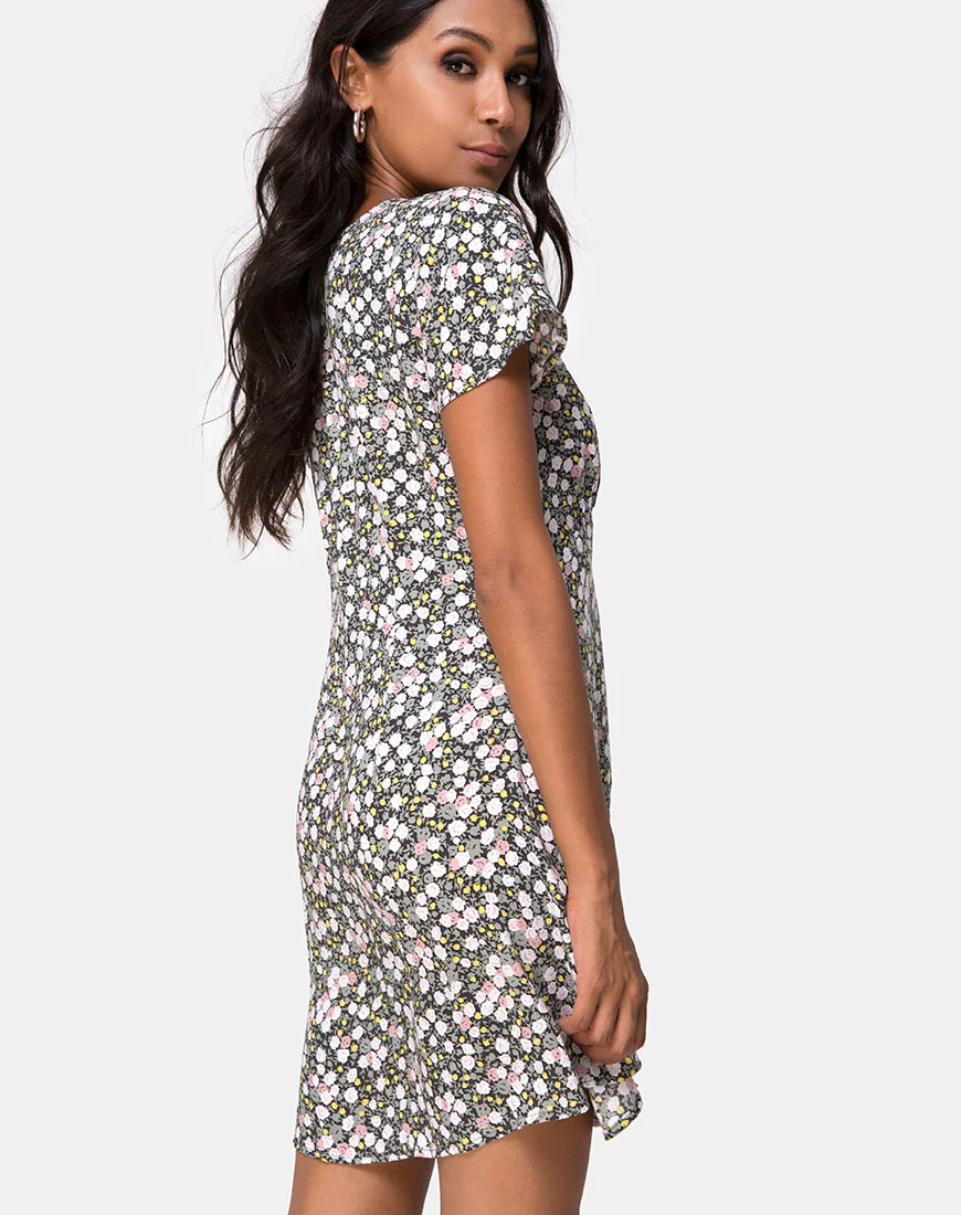 Sahara Tea Dress in Floral Field Olive - Image 3