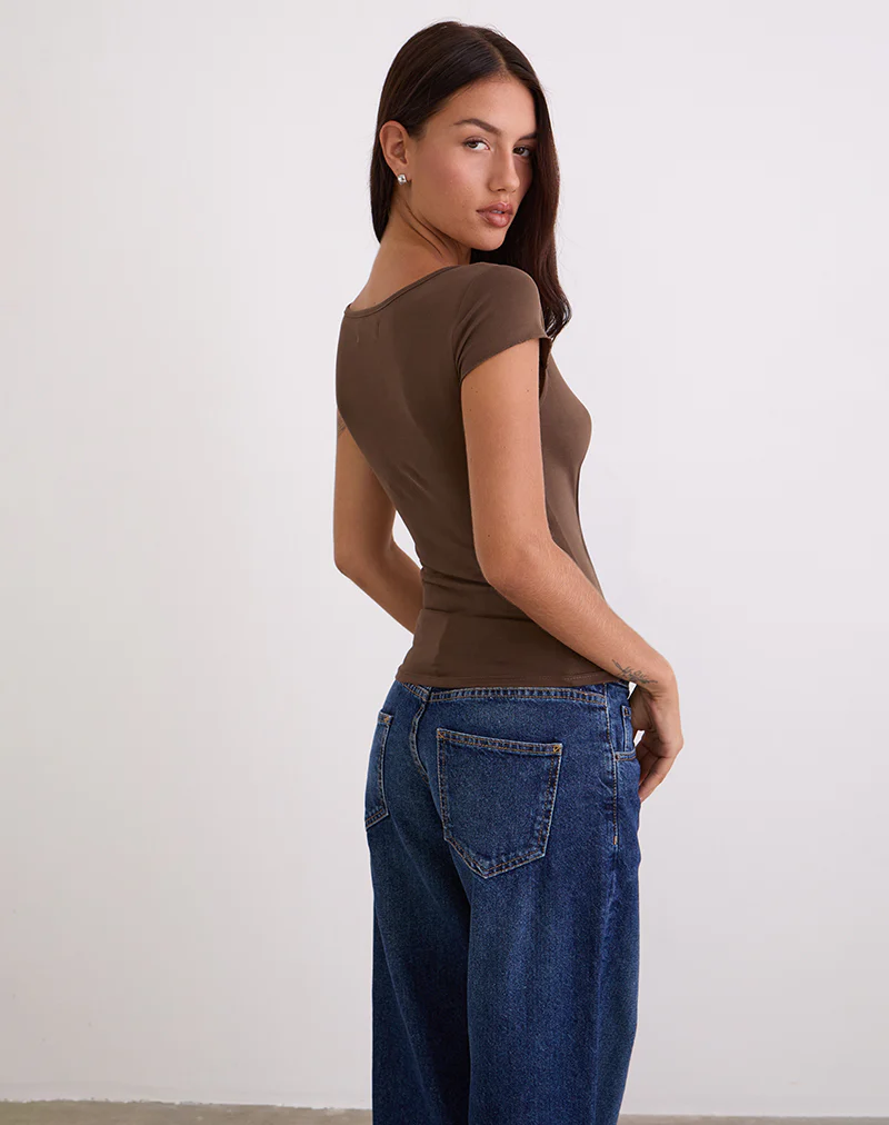Saiba Cap Sleeve Top in Cupro Dark Brown - Image 5