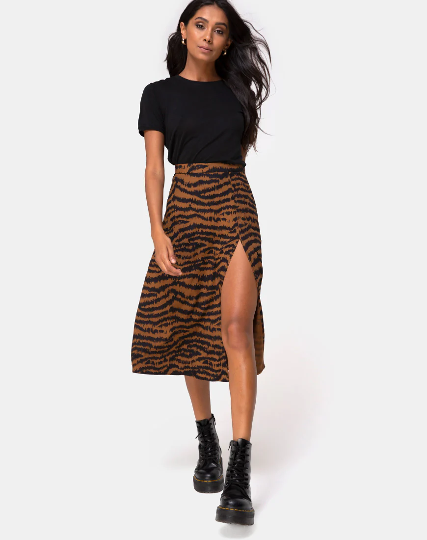 Saika Midi Skirt in Animal Drip Brown - Image 3