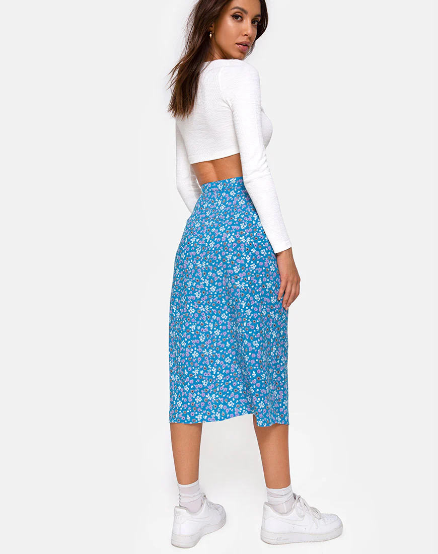 Saika Midi Skirt in Bloom Baby Blue - Image 2