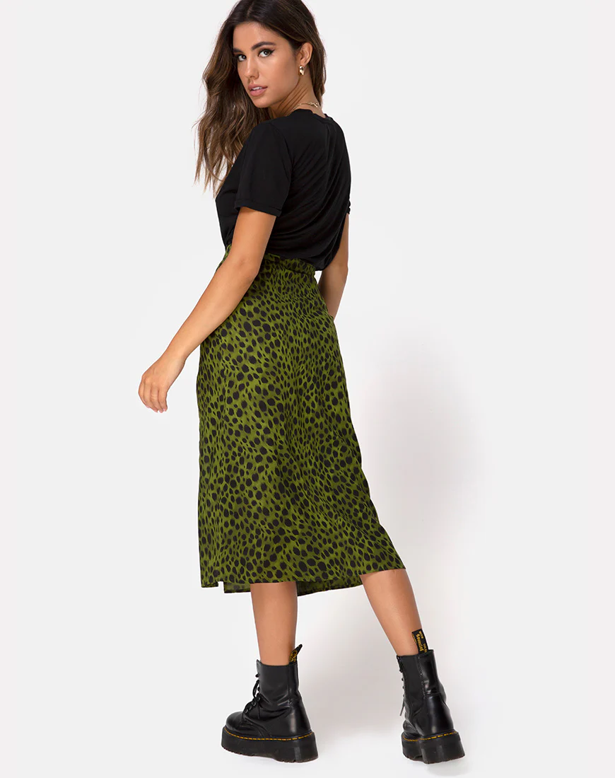 Saika Midi Skirt in Cheetah Khaki - Image 4