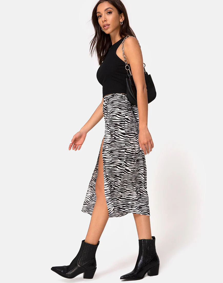 Saika Midi Skirt in Classic Zebra - Image 2