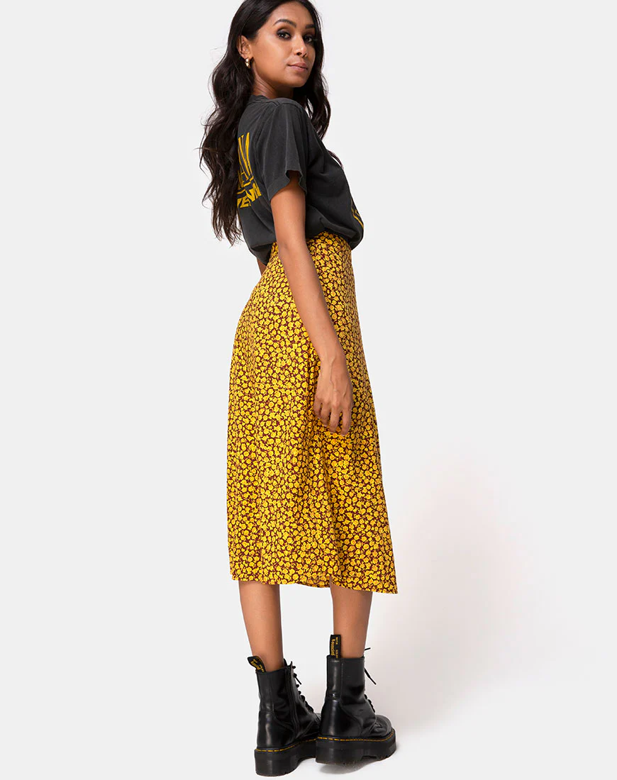 Saika Midi Skirt in Ditsy Rose Marigold - Image 2