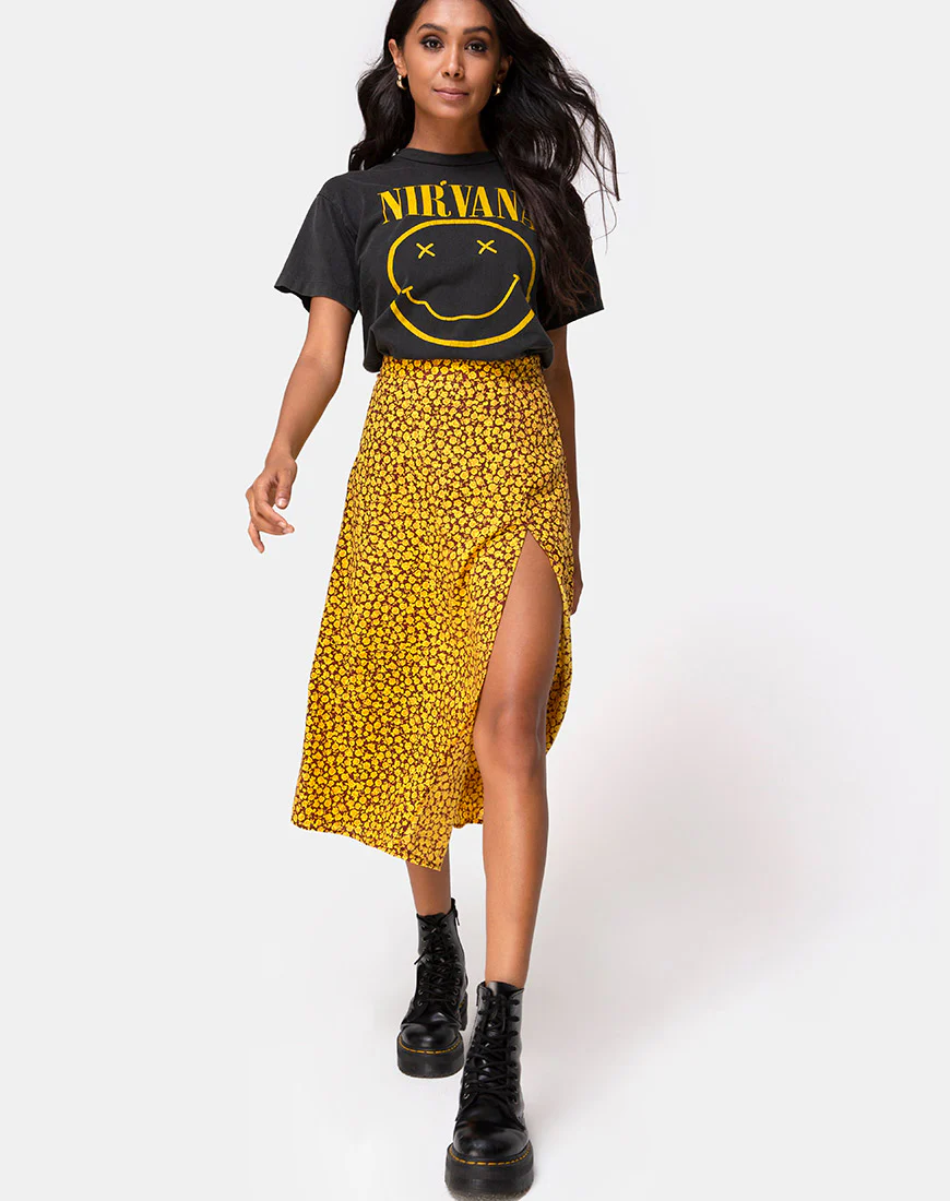 Saika Midi Skirt in Ditsy Rose Marigold - Image 3