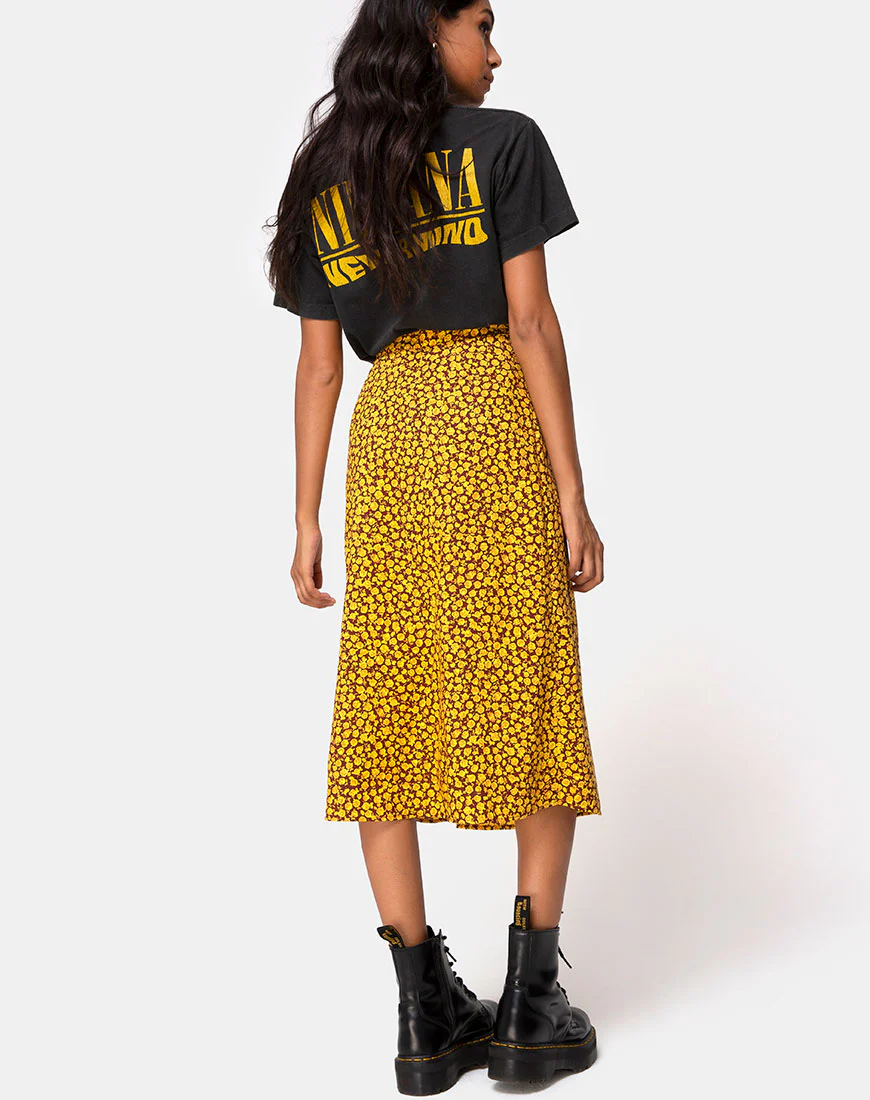 Saika Midi Skirt in Ditsy Rose Marigold - Image 4