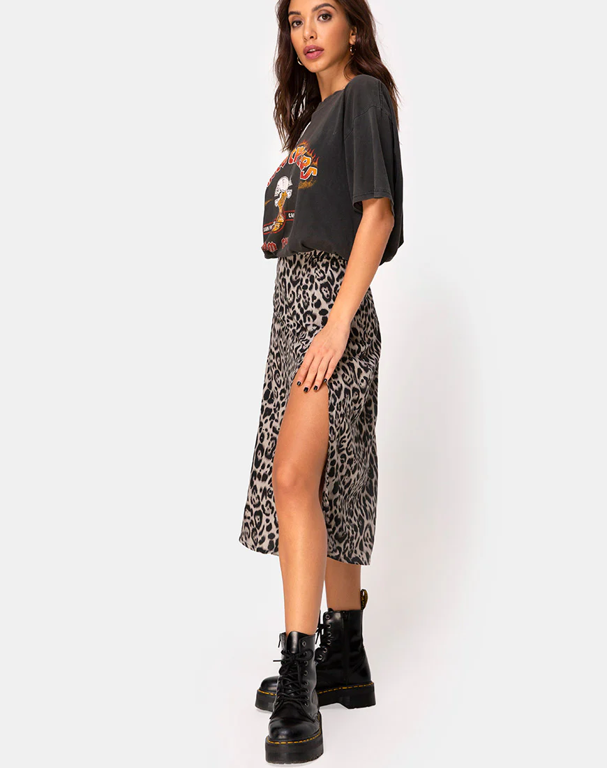 Saika Midi Skirt in Leopard Grey - Image 2