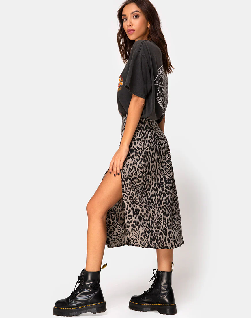 Saika Midi Skirt in Leopard Grey - Image 3