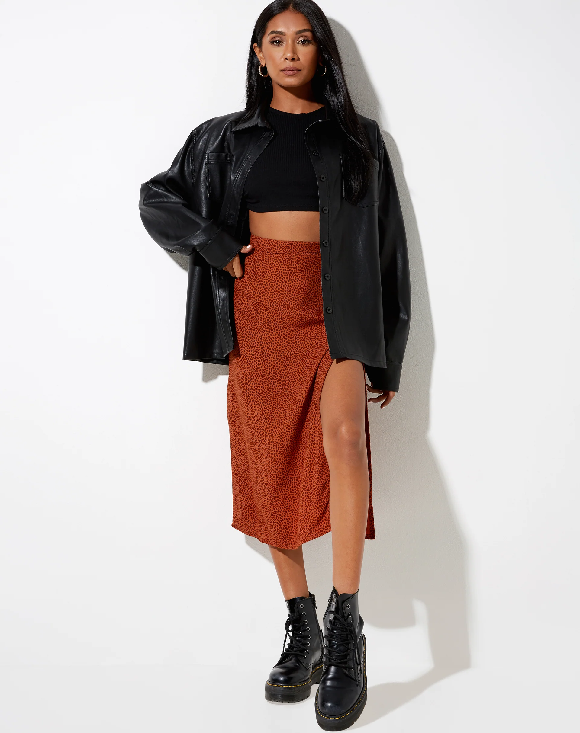 Saika Midi Skirt in Mini Croc Brown - Image 4