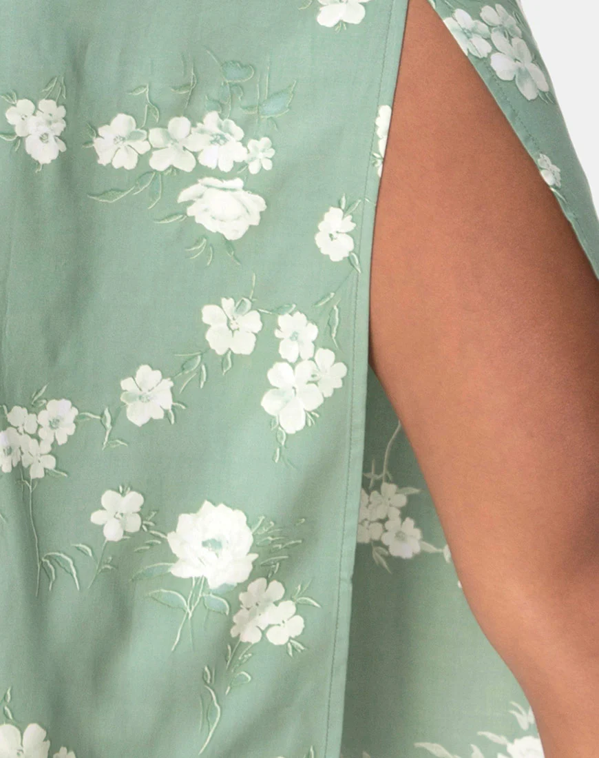 Saika Midi Skirt in Mono Flower Green - Image 5
