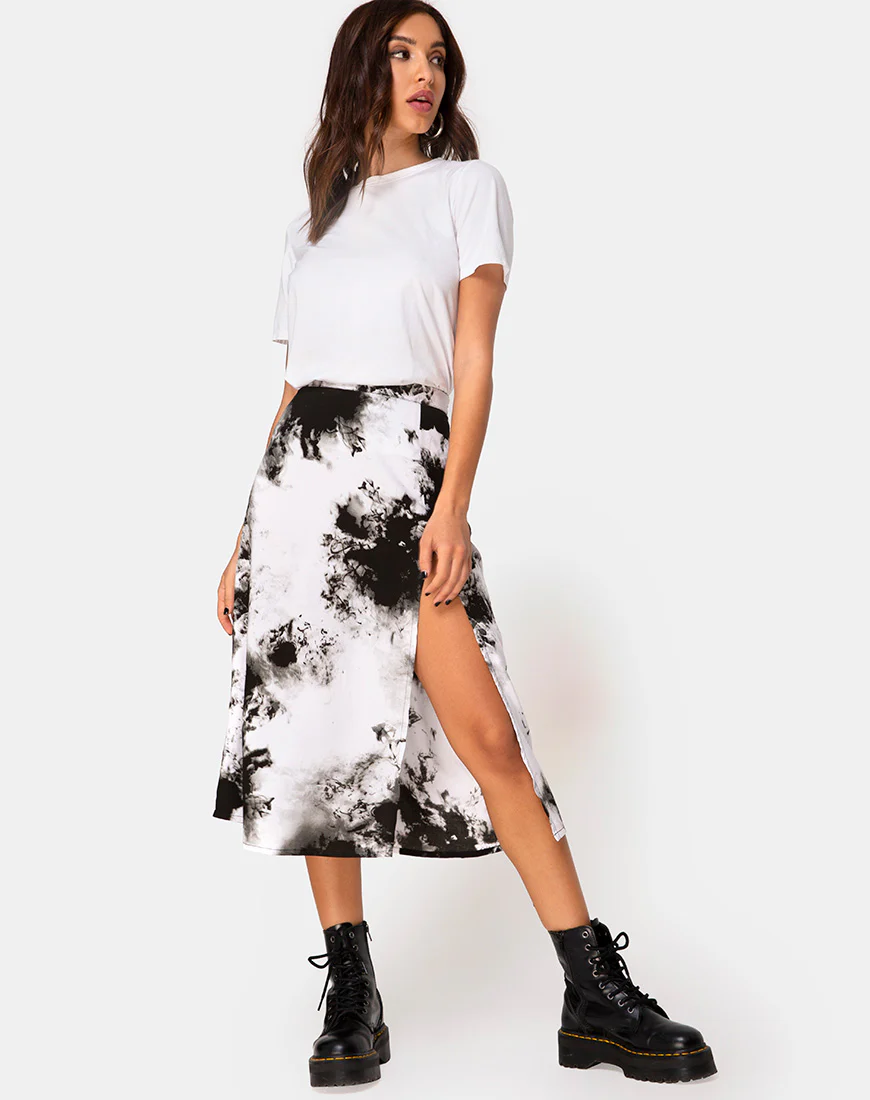 Saika Midi Skirt in Mono Tie Dye Black and White - Image 4
