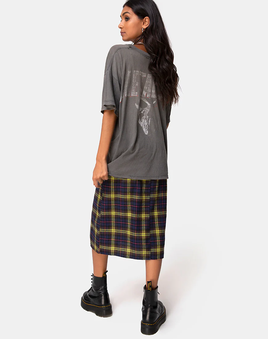 Saika Skirt in Plaid Brown Yellow Check - Image 4