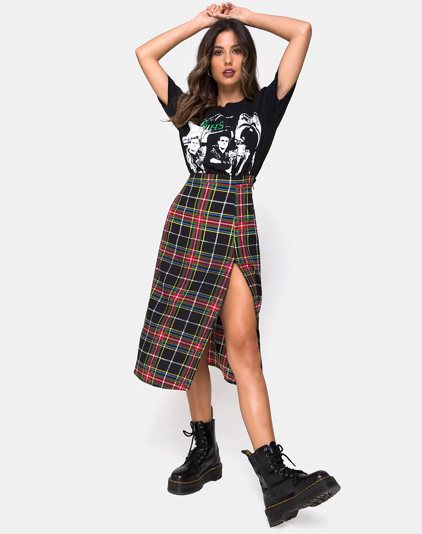 Saika Skirt in Plaid Red Green Yellow Black - Image 3