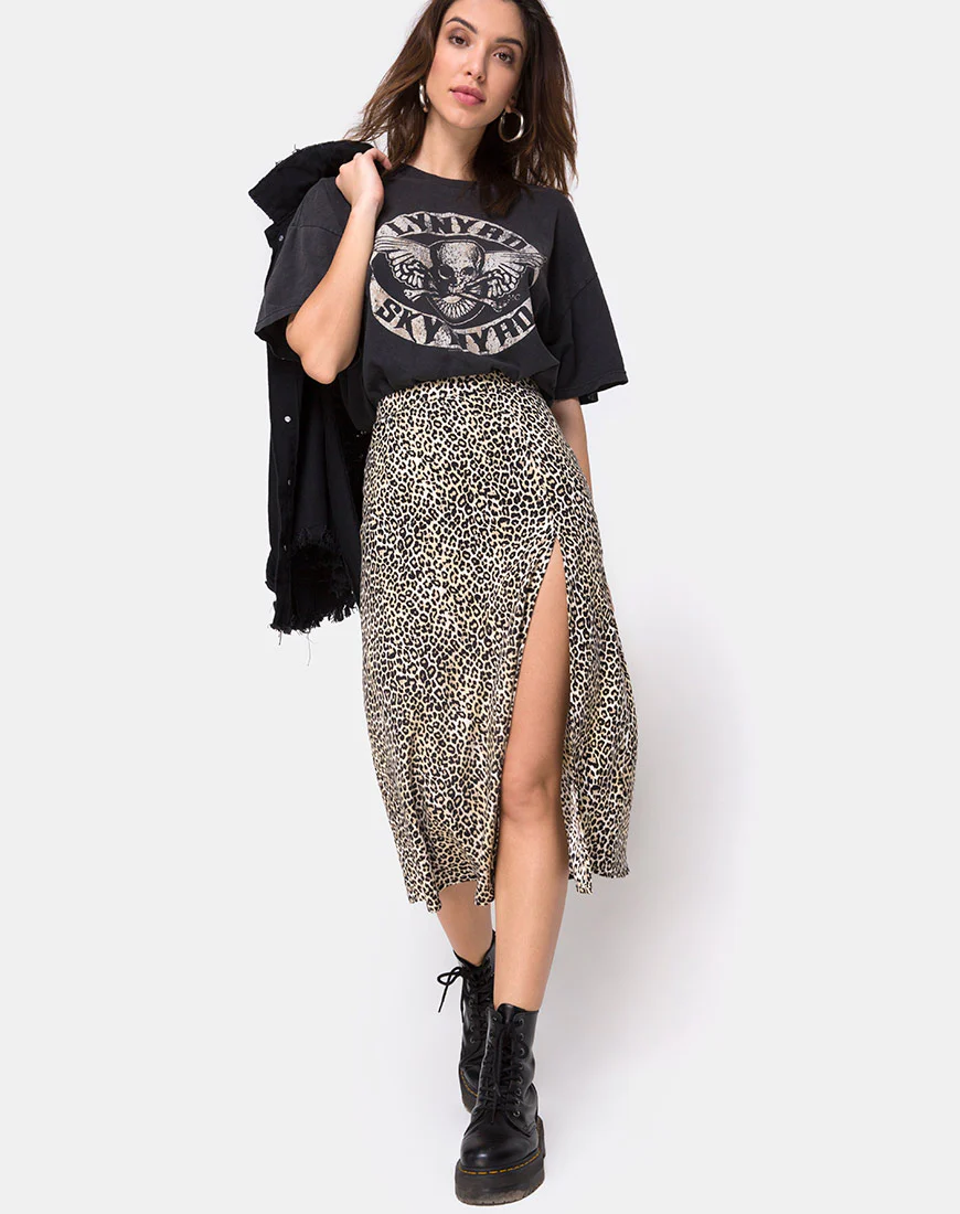 Saika Midi Skirt in Rar Leopard Brown - Image 3