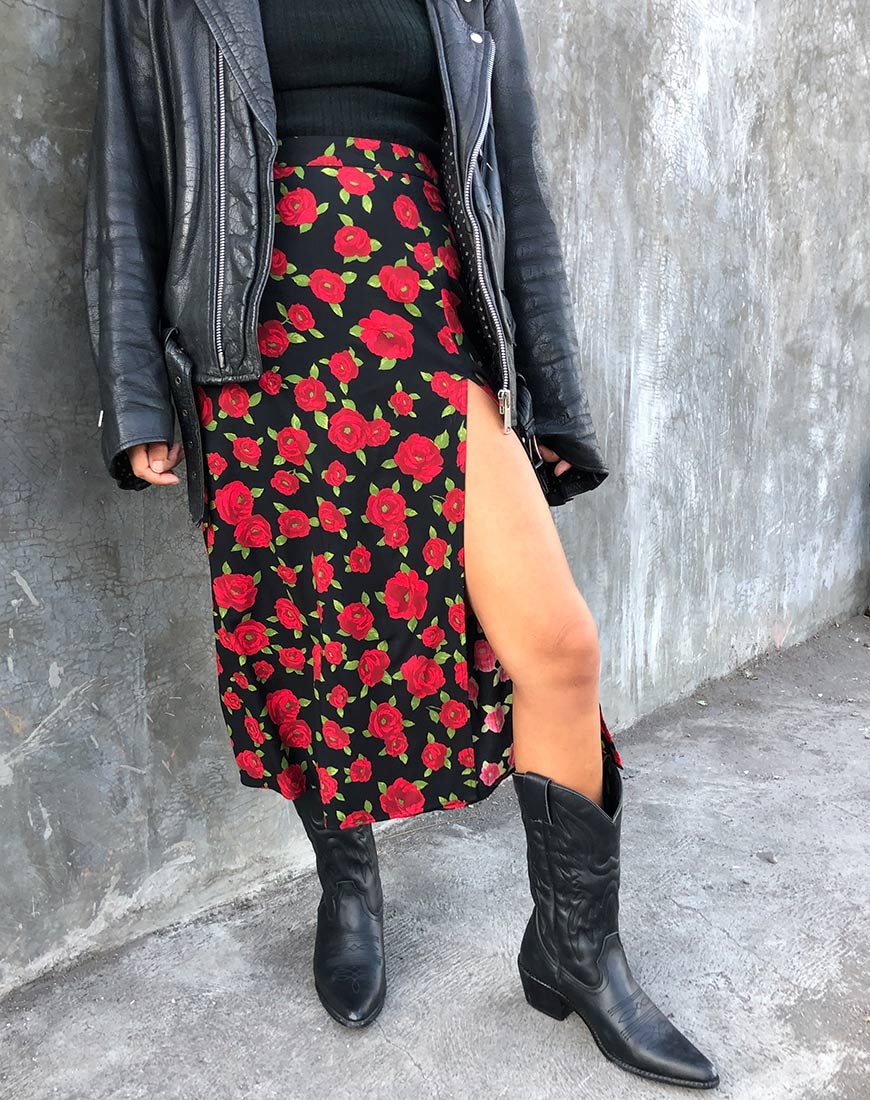 Saika Midi Skirt in Roaming Rose Black - Image 2