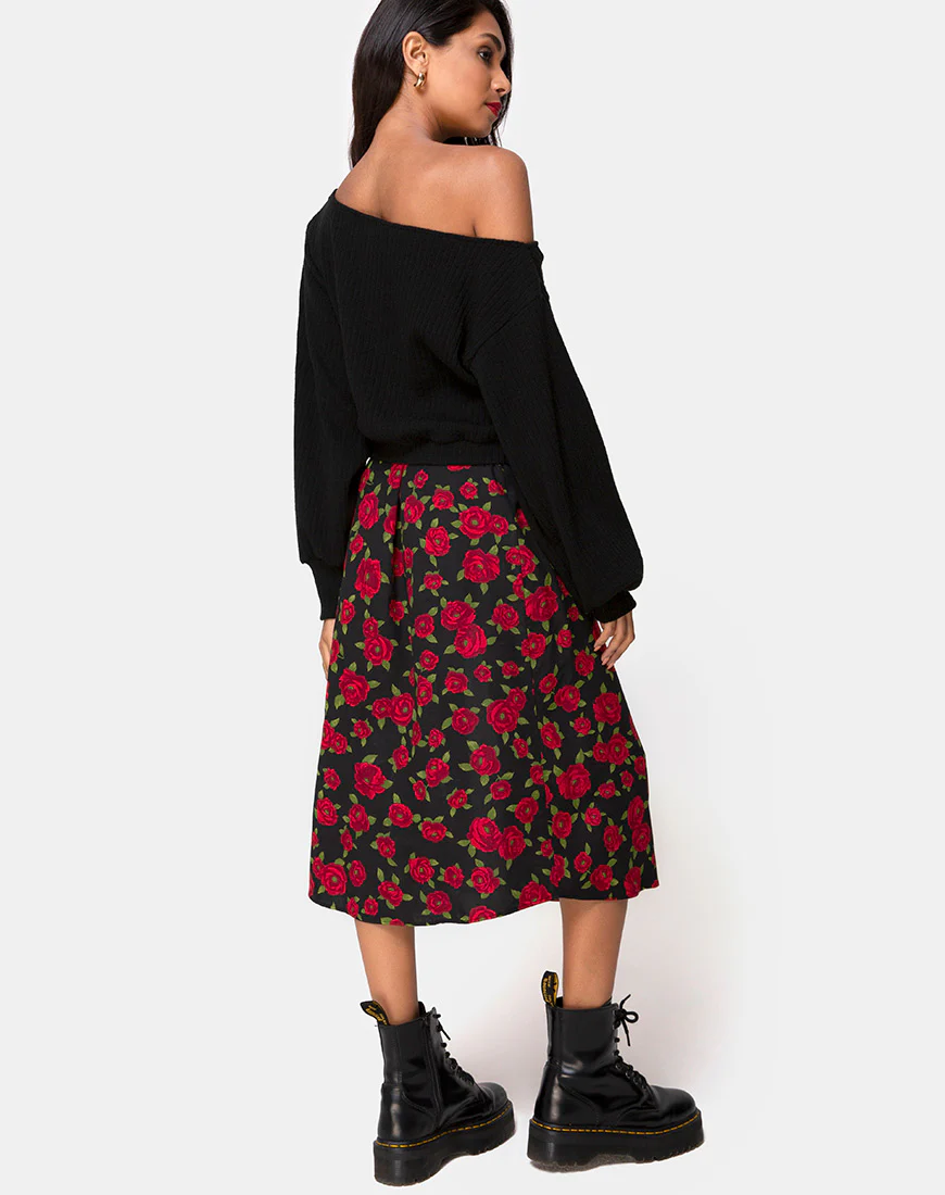 Saika Midi Skirt in Roaming Rose Black - Image 5