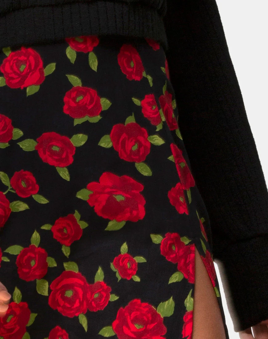 Saika Midi Skirt in Roaming Rose Black - Image 6