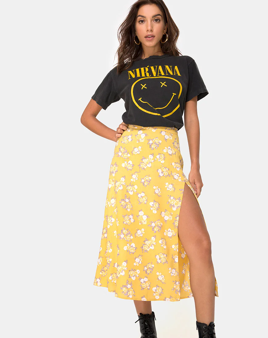 Saika Midi Skirt in Rose Bunch Yellow - Image 3