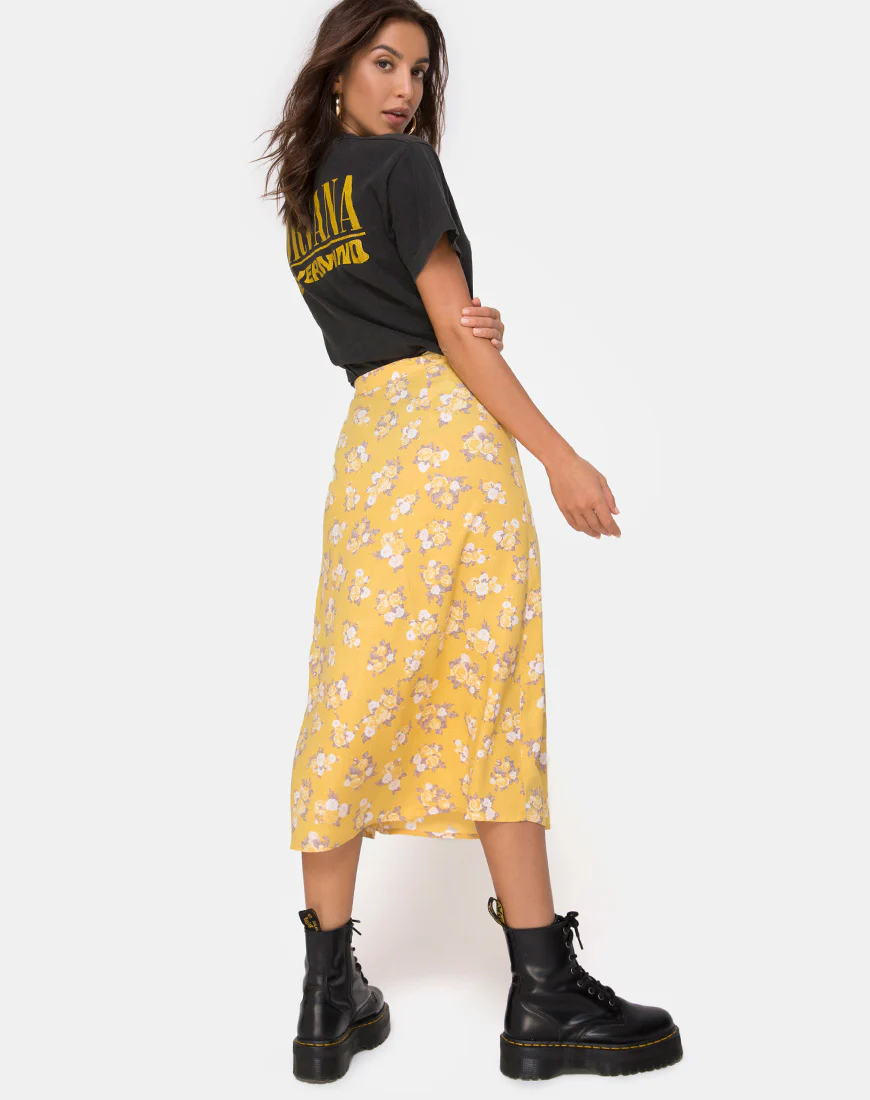 Saika Midi Skirt in Rose Bunch Yellow - Image 5