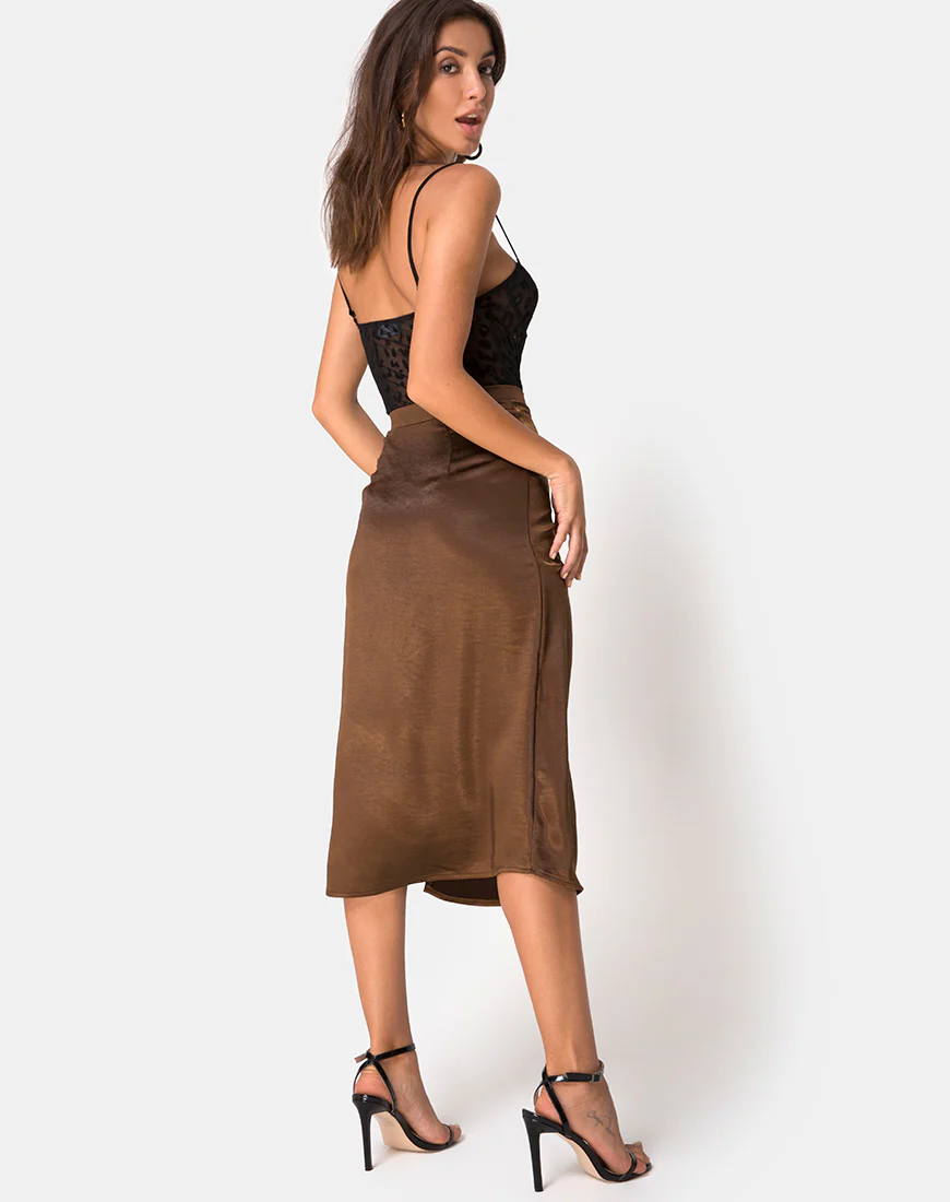 Saika Skirt in Satin Brown - Image 2