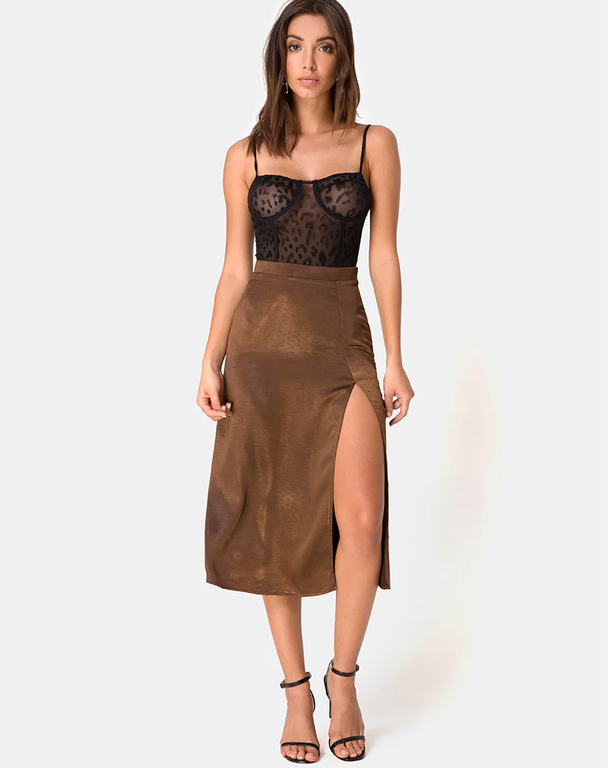 Saika Skirt in Satin Brown - Image 3