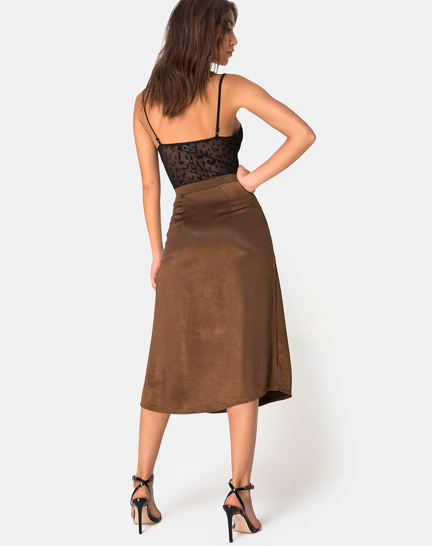 Saika Skirt in Satin Brown - Image 4
