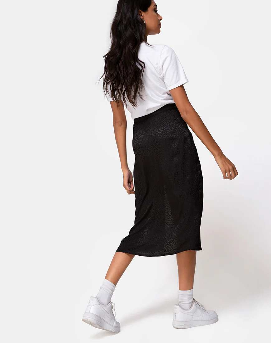 Saika Midi Skirt in Satin Cheetah Black - Image 2