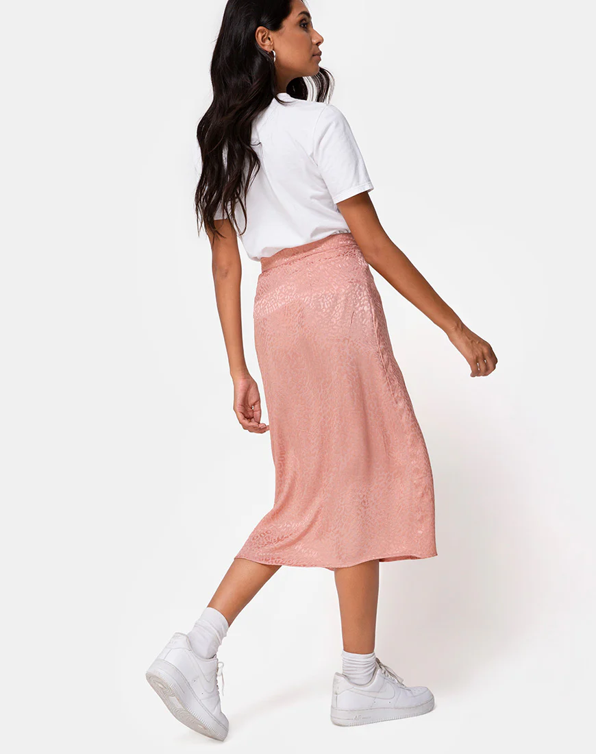 Saika Skirt in Satin Cheetah Dusty Pink - Image 2