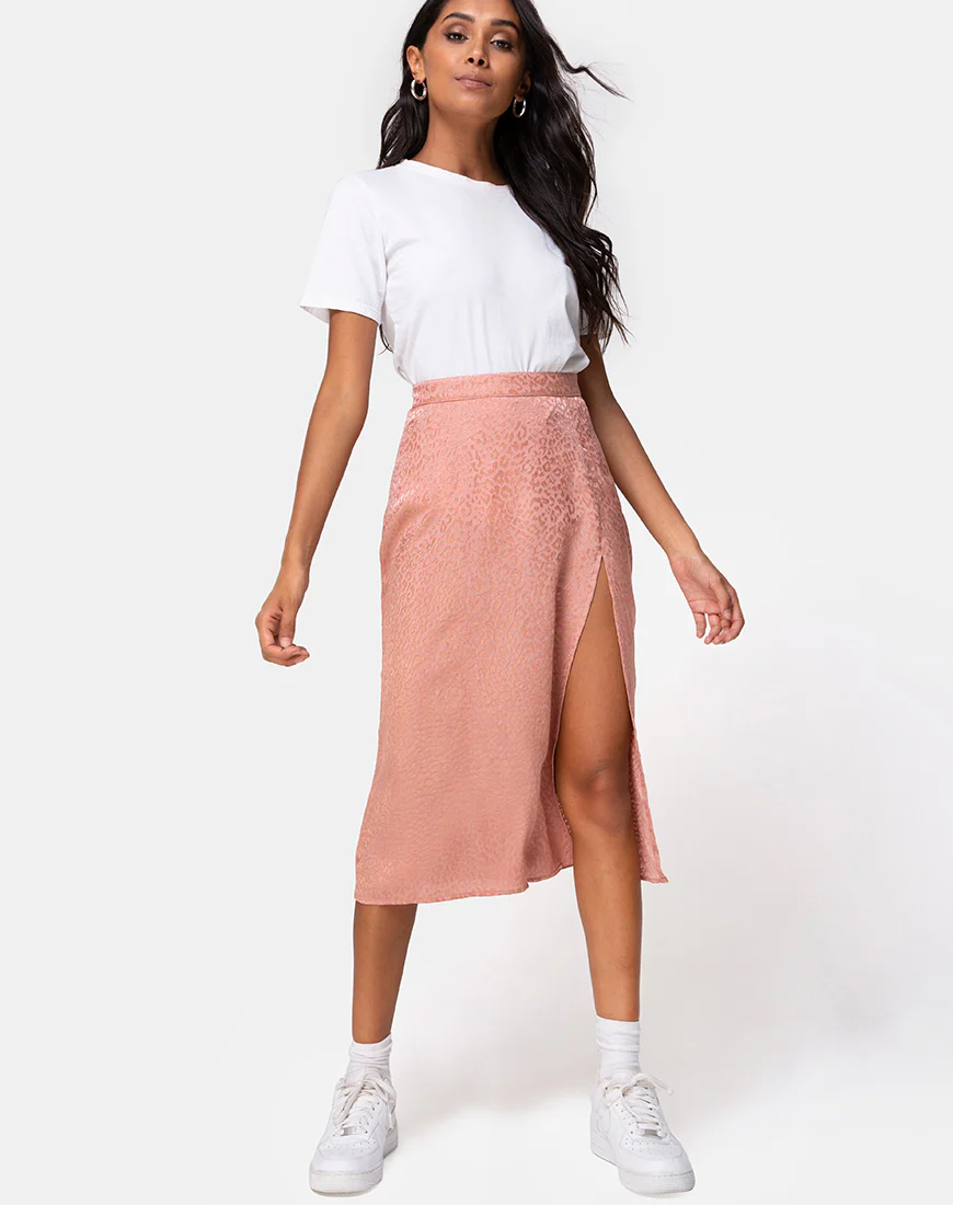 Saika Skirt in Satin Cheetah Dusty Pink - Image 3