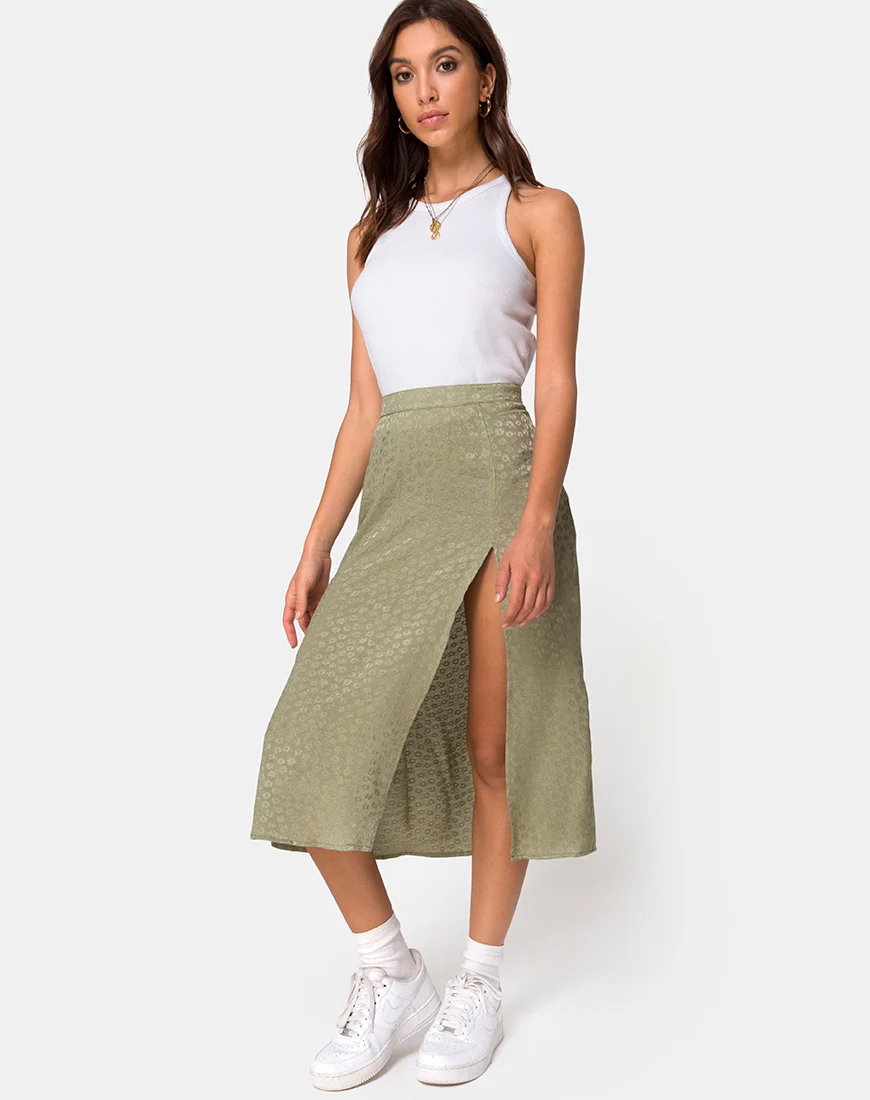 Saika Midi Skirt in Satin Ditsy Rose Sage - Image 3