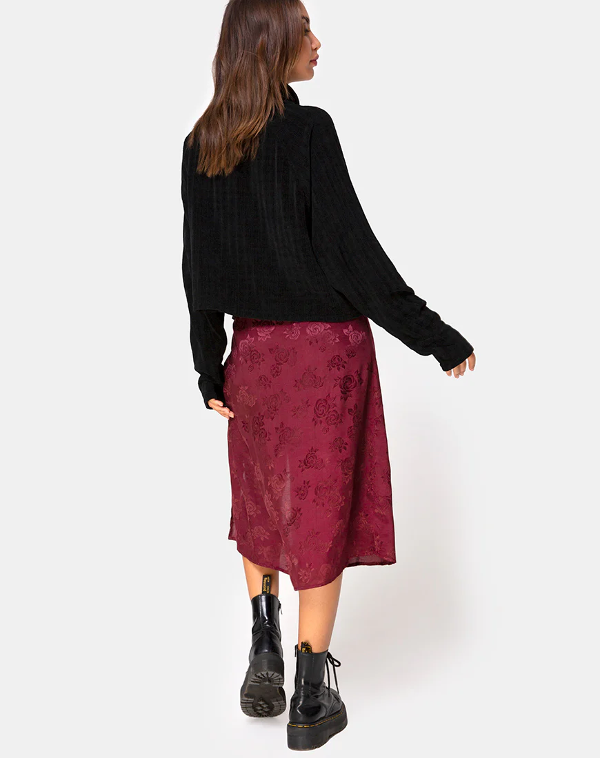 Saika Midi Skirt in Satin Rose Burgundy - Image 4