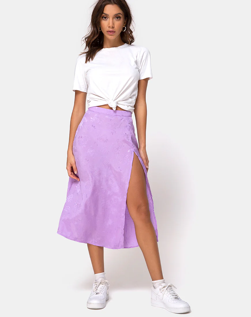 Saika Midi Skirt in Satin Rose Lilac - Image 3