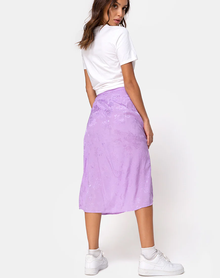 Saika Midi Skirt in Satin Rose Lilac - Image 4