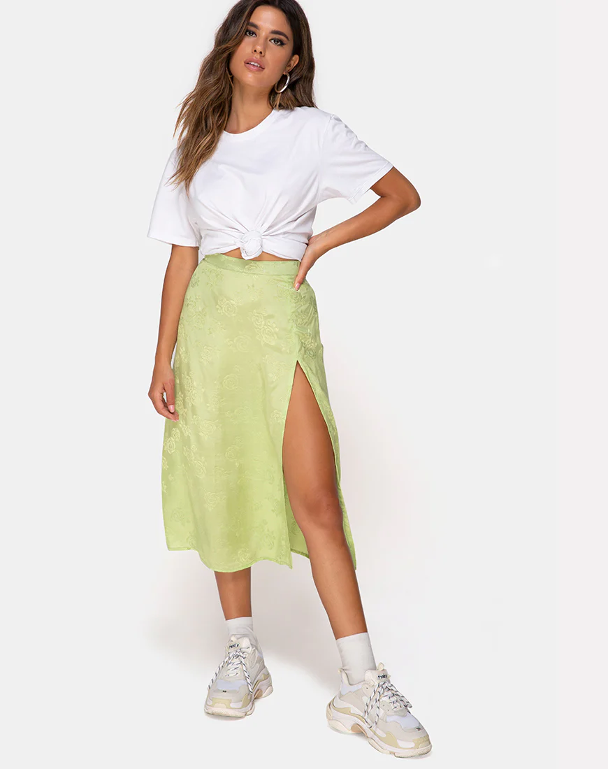 Saika Midi Skirt in Satin Rose Lime - Image 4