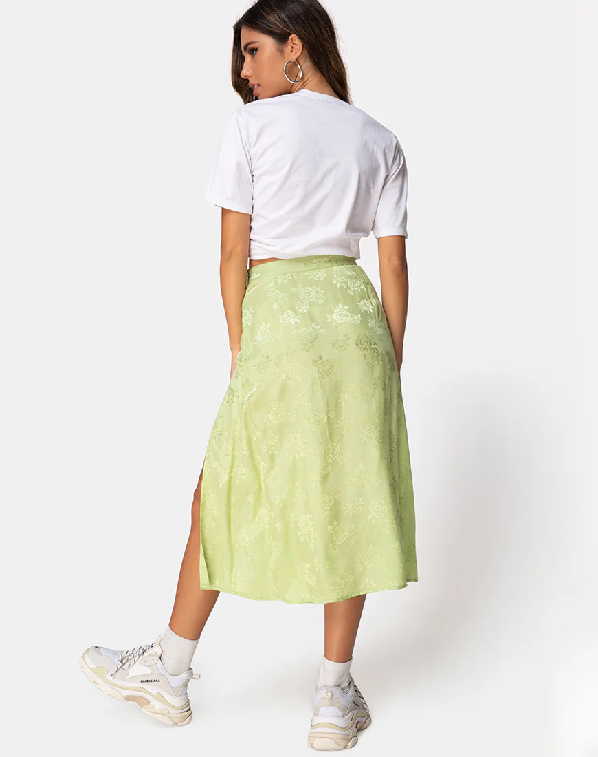 Saika Midi Skirt in Satin Rose Lime - Image 5