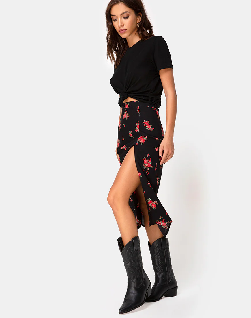 Saika Midi Skirt in Soi Rose Black and Red - Image 3