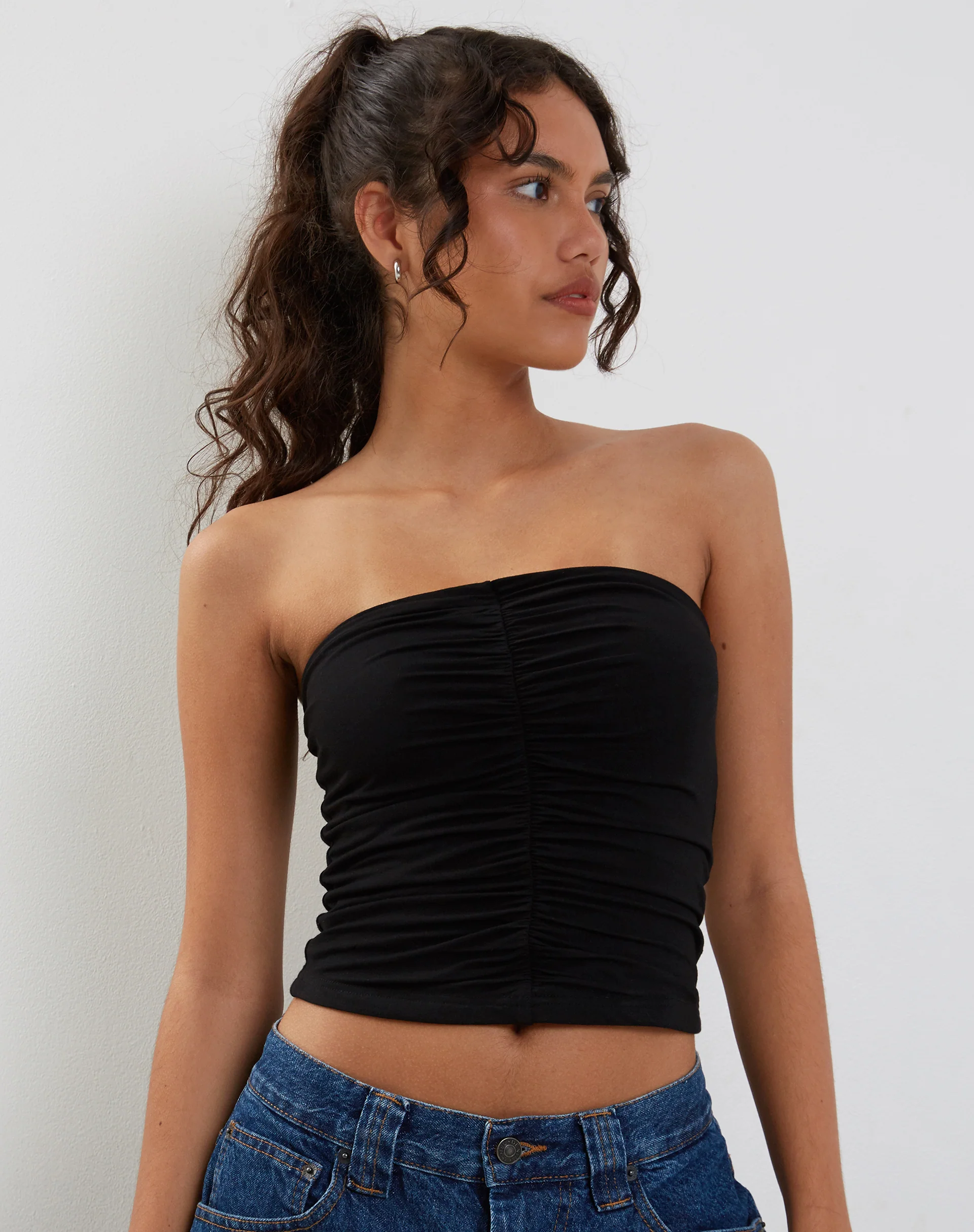 Sajna Ruched Bandeau Top in Black - Image 2