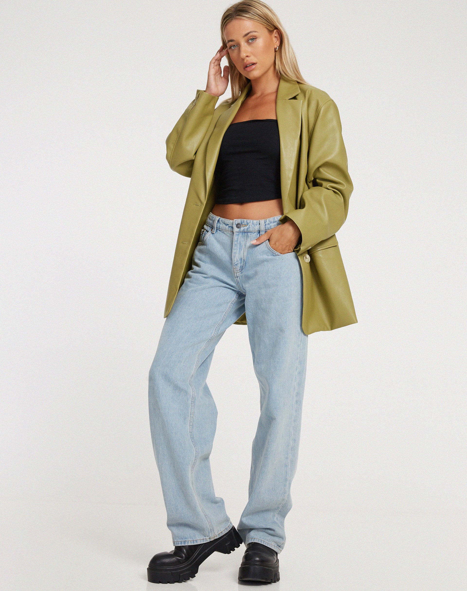 Saken Blazer in PU Leaf Green - Image 3