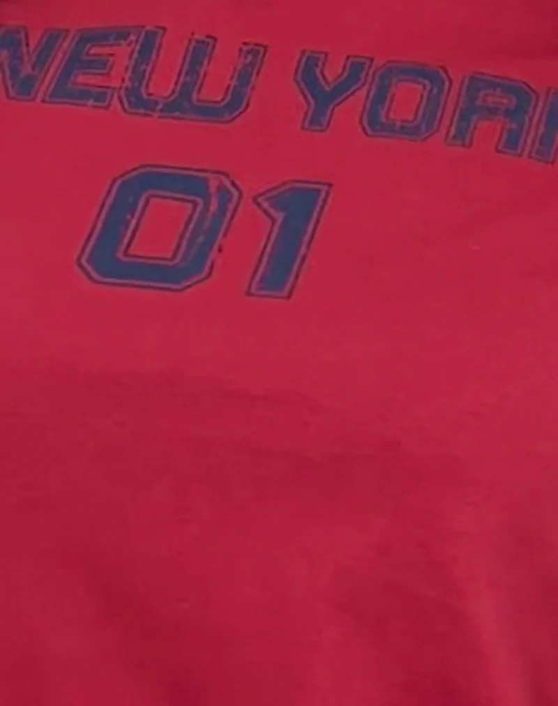 Sakha Boxy Top in Adrenaline Red with Blue New York Print - Image 6