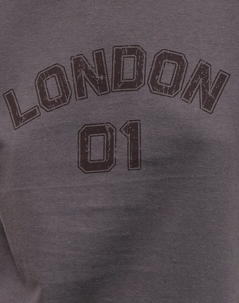 Sakha Boxy Tee in Dark Grey with London Print and Brown Binding - Image 6