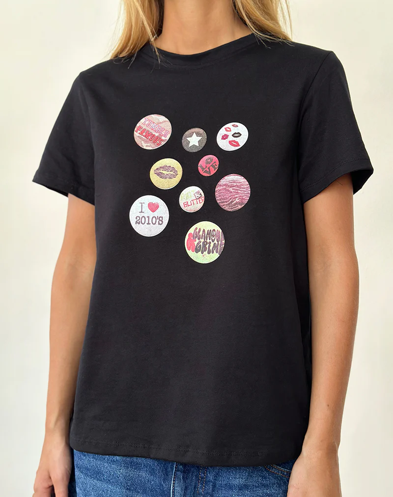Saki Tee in Black with Badges Graphic - Image 2