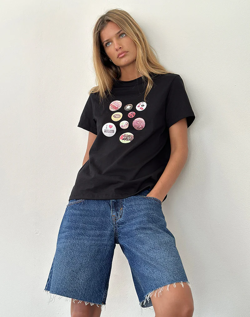 Saki Tee in Black with Badges Graphic - Image 4