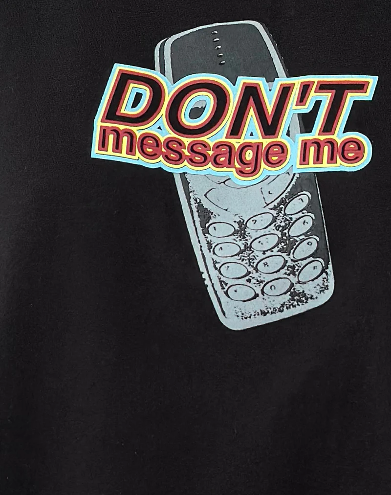 Saki Tee in Black with Don't Message Me Graphic - Image 6