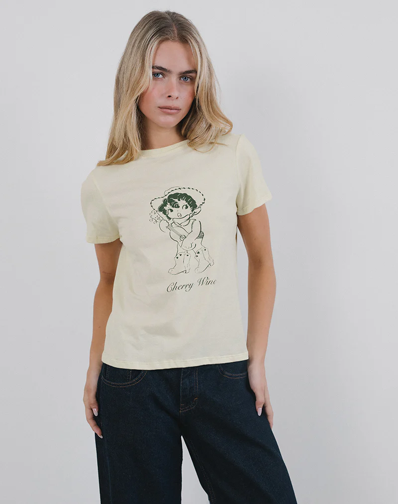 Saki Tee in Buttermilk with Cherry Wine Print - Image 2