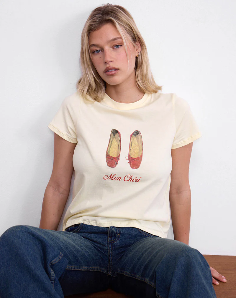 Saki Tee in Buttermilk with Mon Cheri Print - Image 2