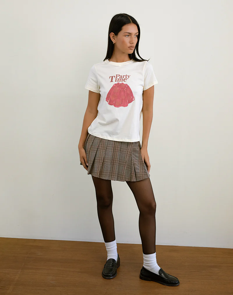 Saki Tee in Buttermilk with Party Time Print - Image 5