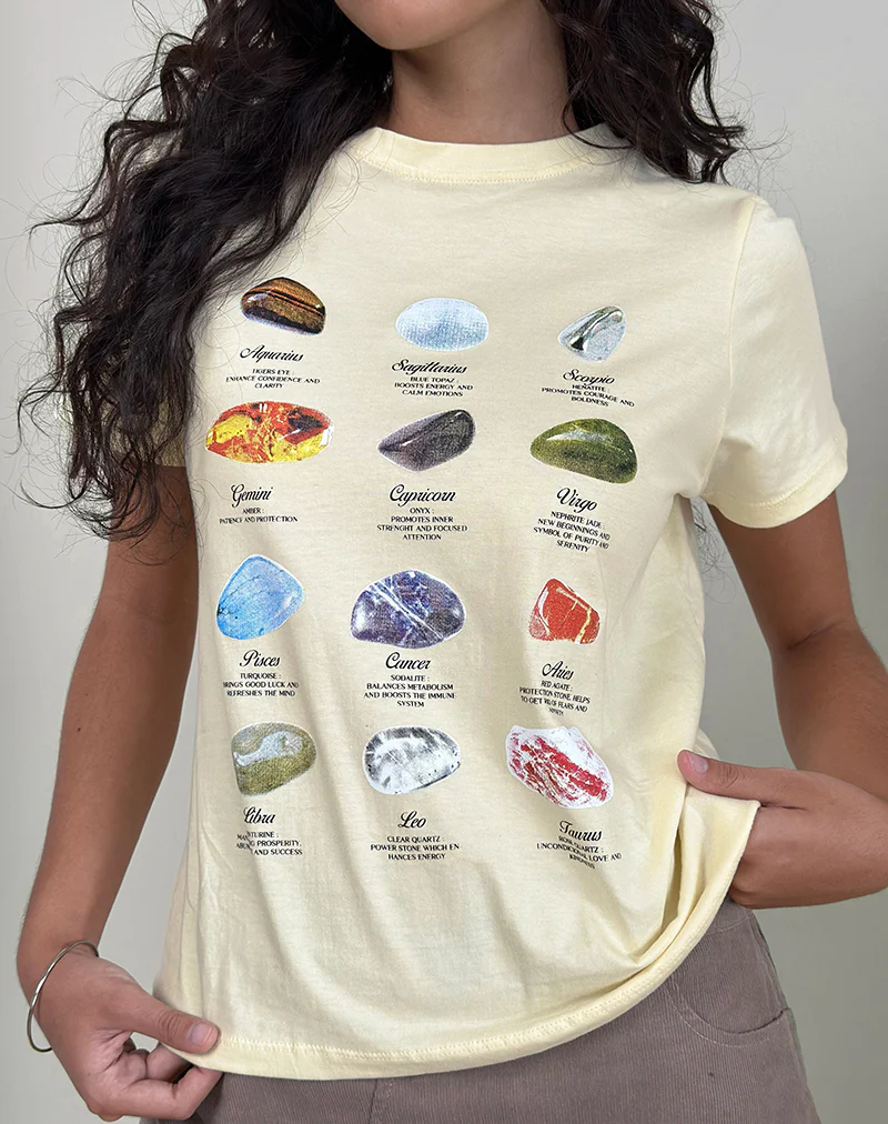 Saki Tee in Buttermilk Healing Stone Horoscope Print - Image 2