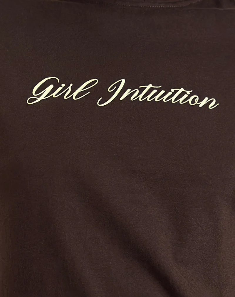 Saki Tee in Chocolate Brown with Girl Intuition Print - Image 6