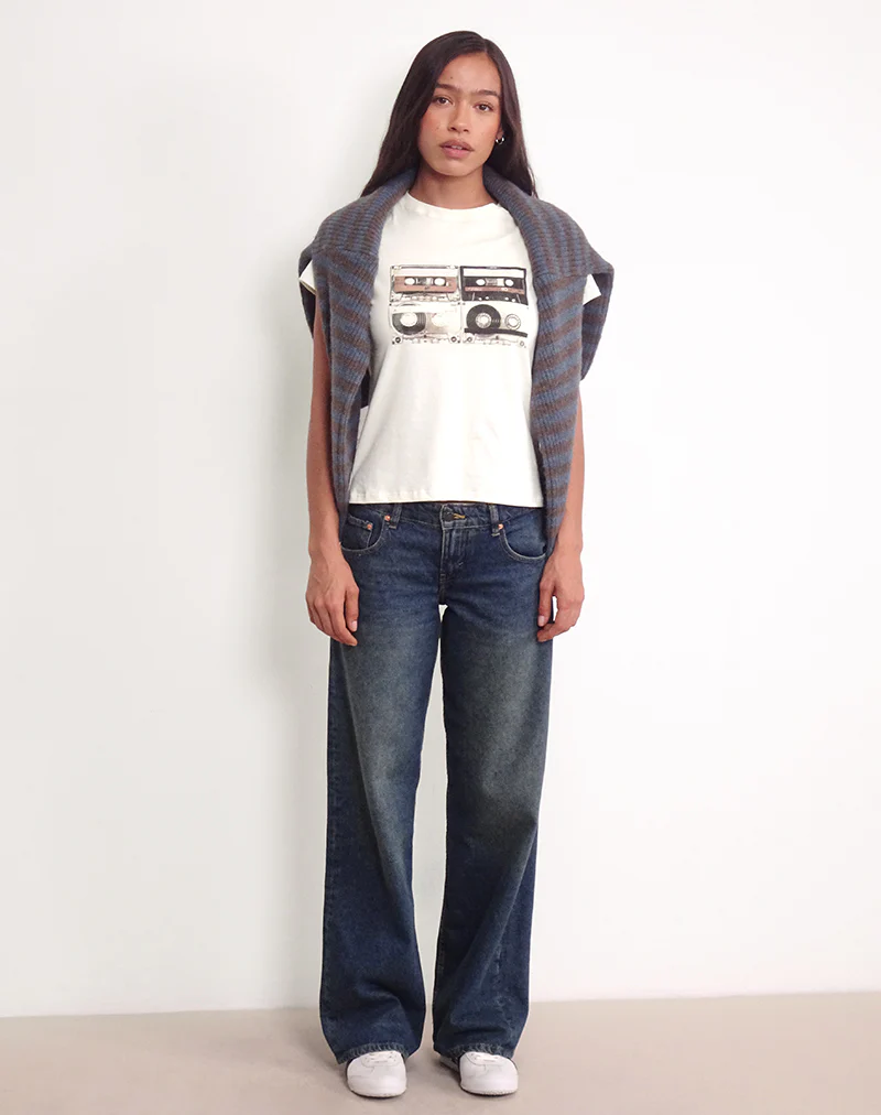 Saki Tee in Ivory with Retro Cassette Motif - Image 3