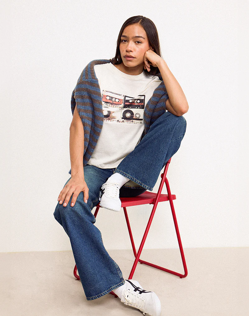 Saki Tee in Ivory with Retro Cassette Motif - Image 5